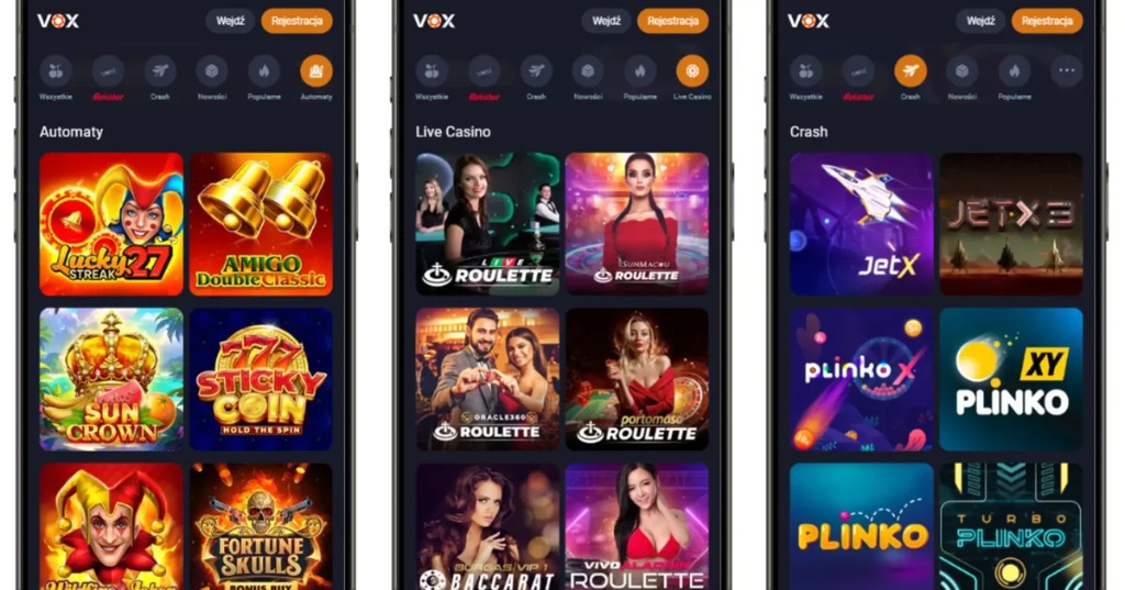 Schmale Ansicht der VOX Casino Lobby auf dem Telefon